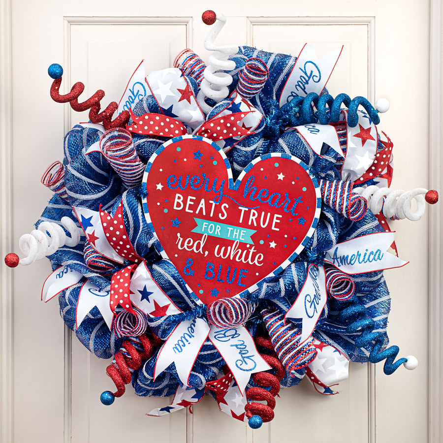12" Wooden Heart Sign: Every Heart Beats True RWB