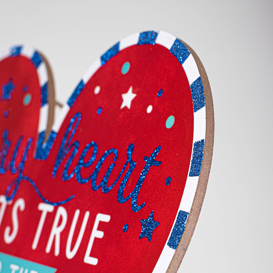 12" Wooden Heart Sign: Every Heart Beats True RWB