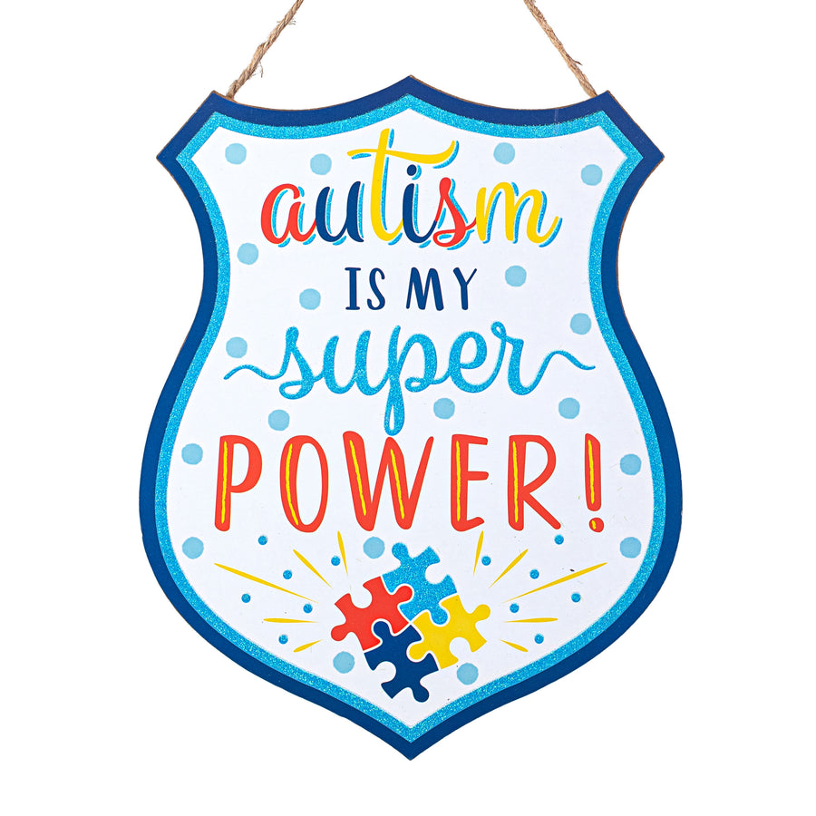 12" Wooden Sign: Autism Super Power Badge