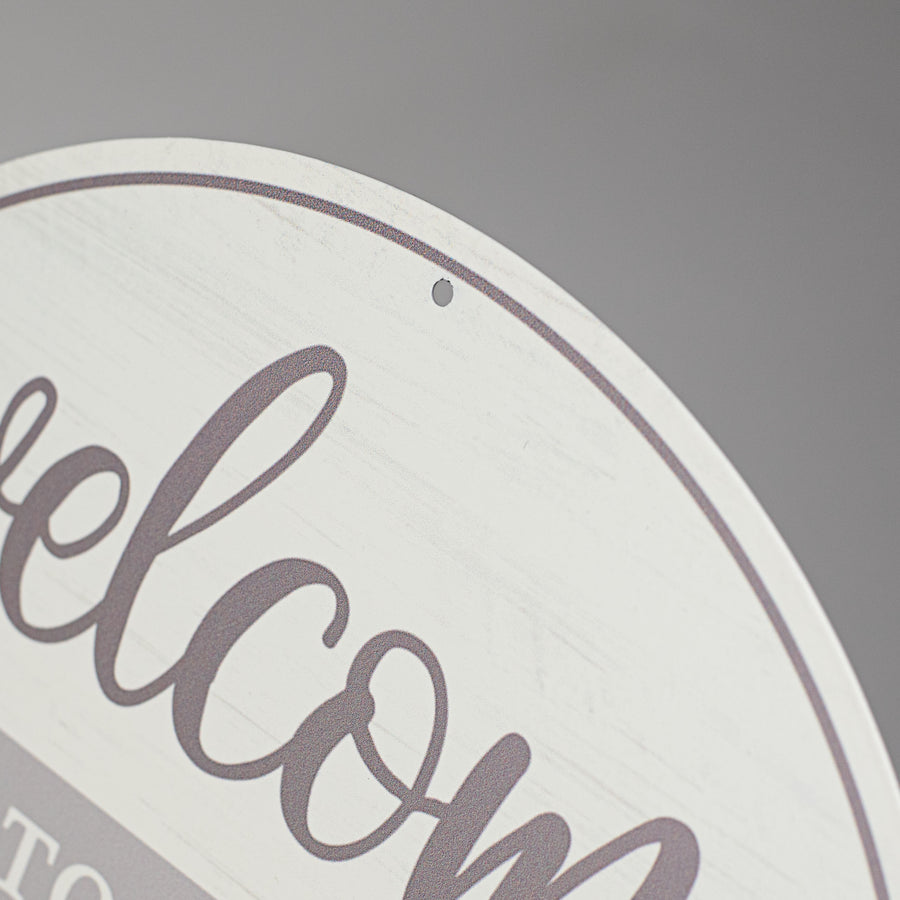 12" Metal Sign: Welcome To Our Home, Please Leave by 9