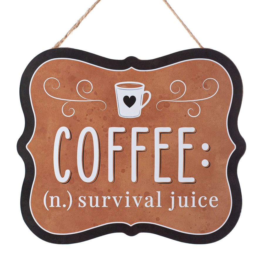 10" Scalloped Wooden Sign: Coffee Survival Juice