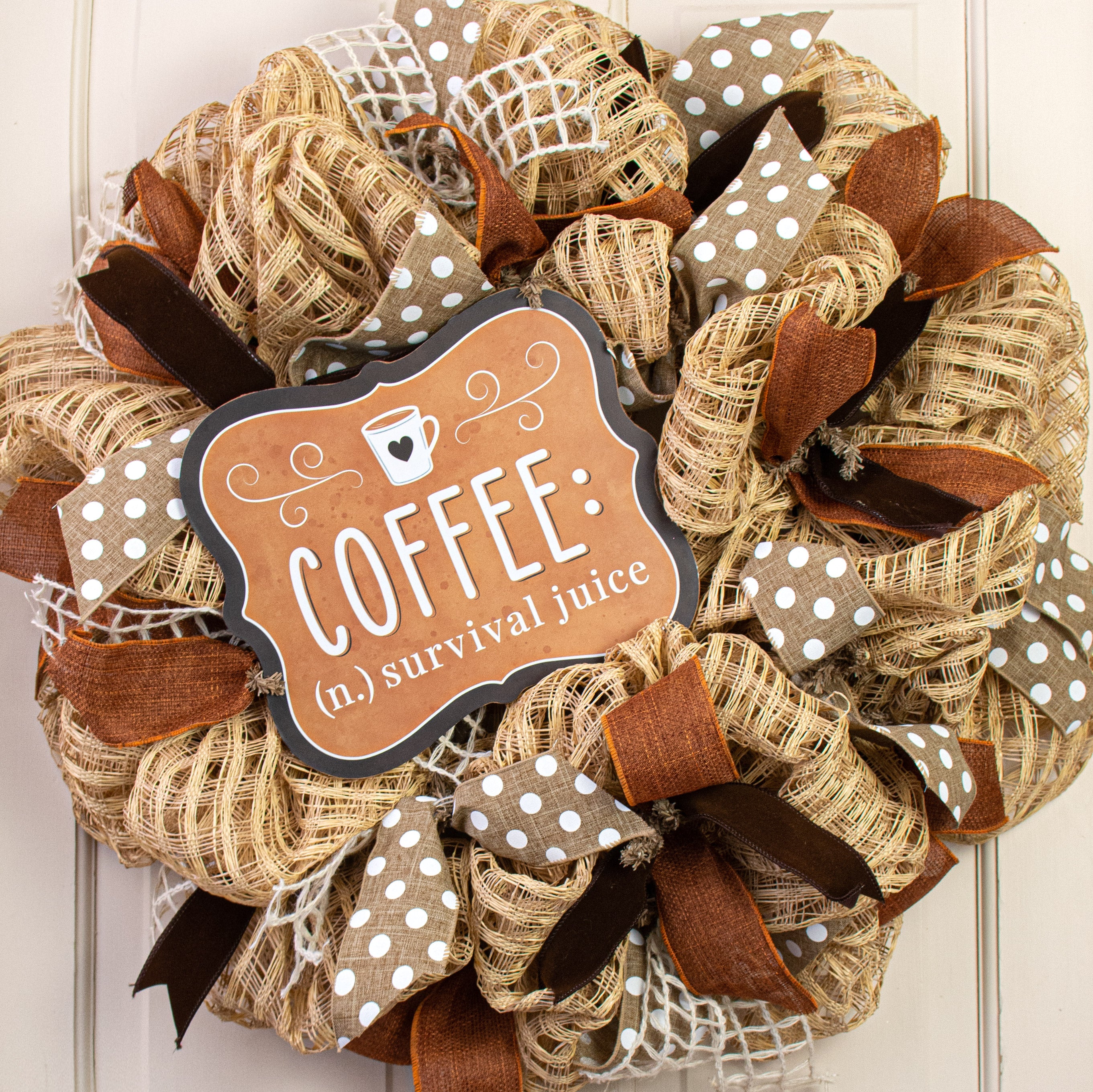 10" Scalloped Wooden Sign: Coffee Survival Juice