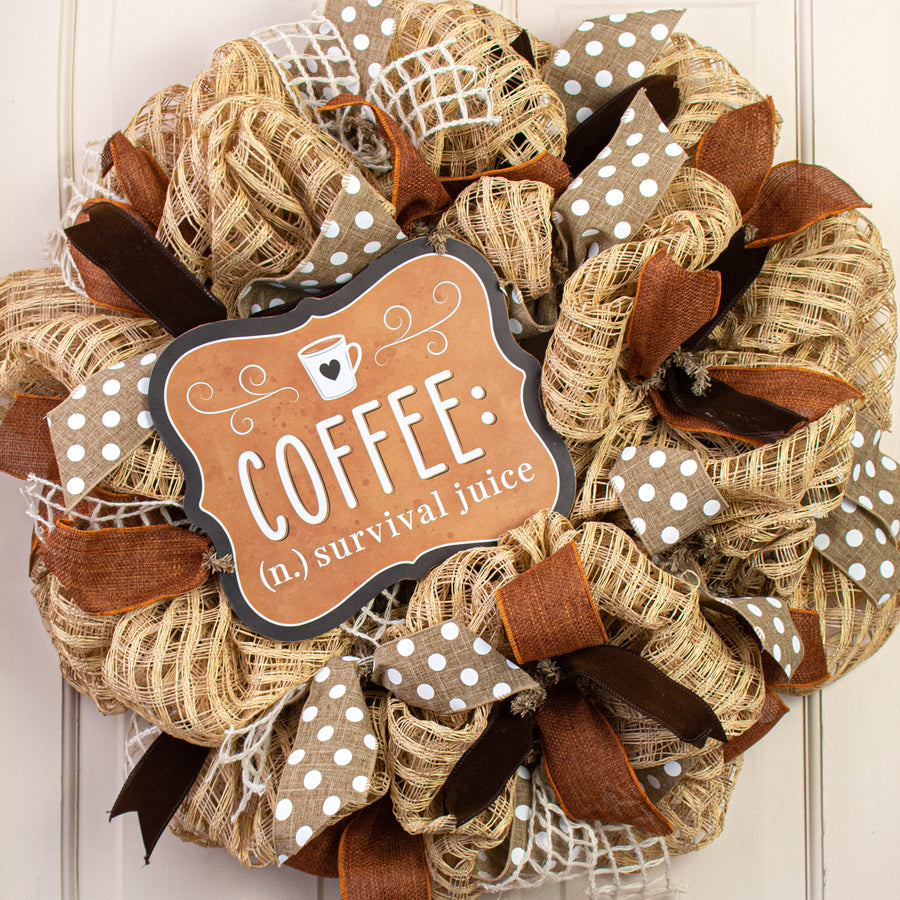 10" Scalloped Wooden Sign: Coffee Survival Juice