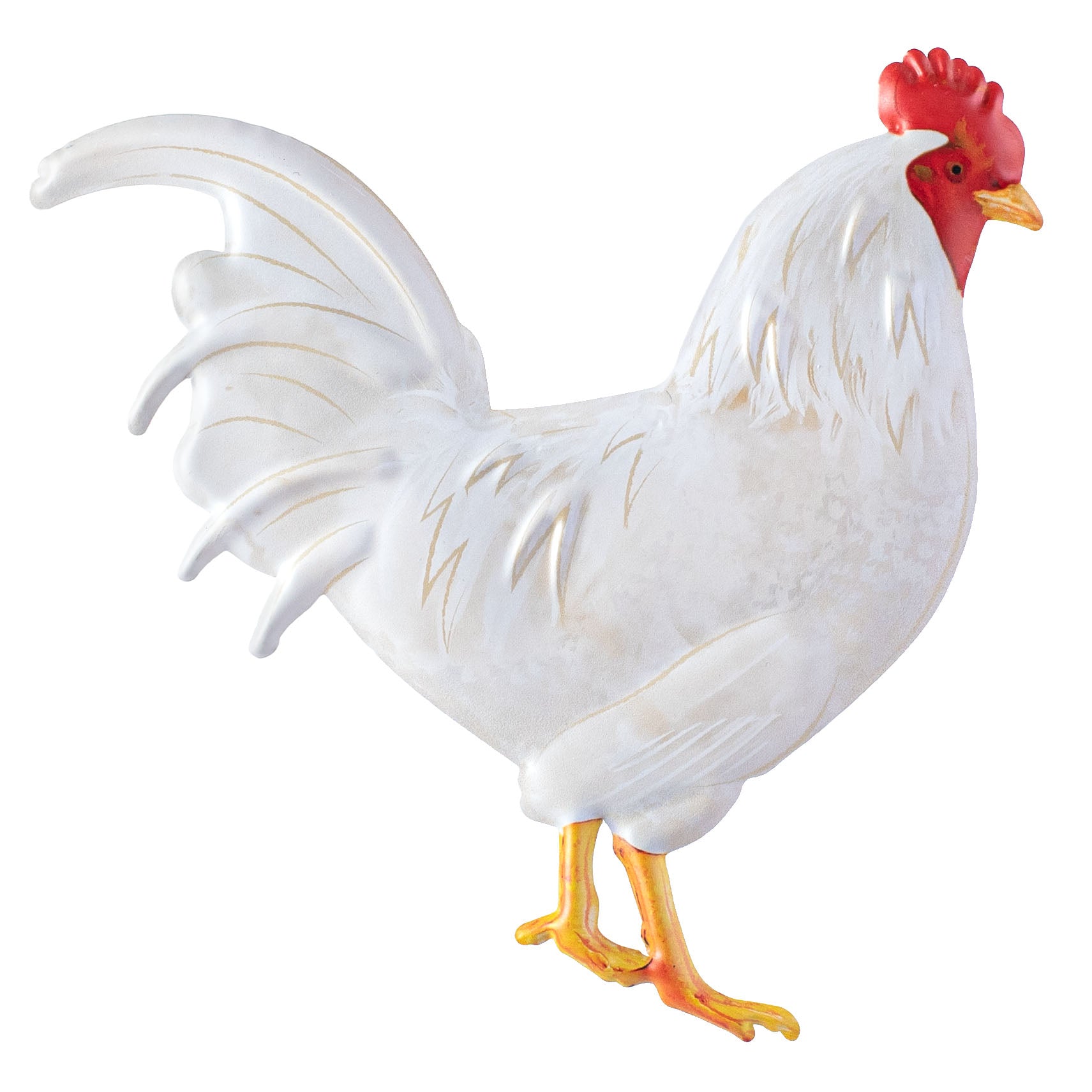 12" Metal Embossed Hanger: White Rooster