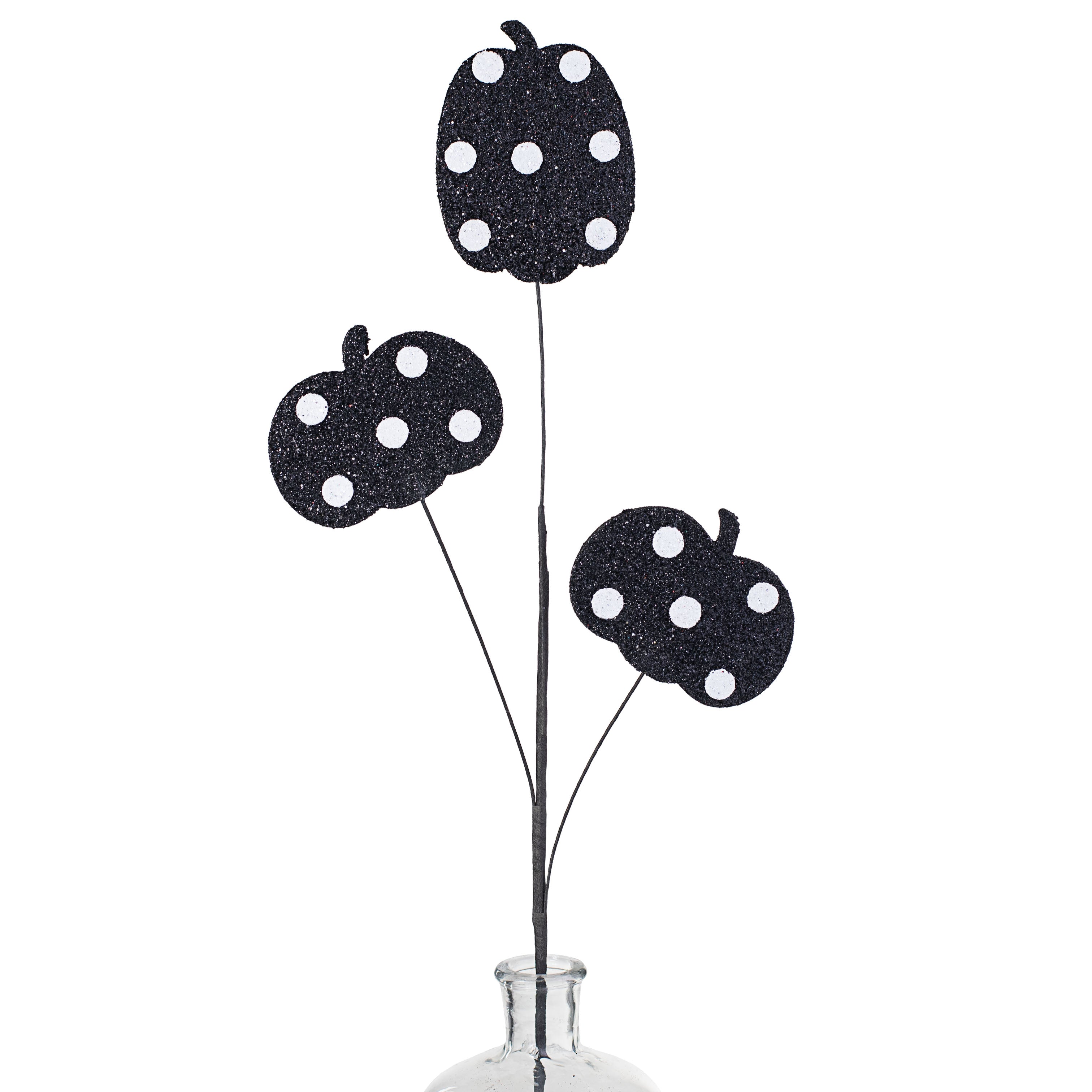 31" Glitter Polka Dot Pumpkin Spray: Black & White