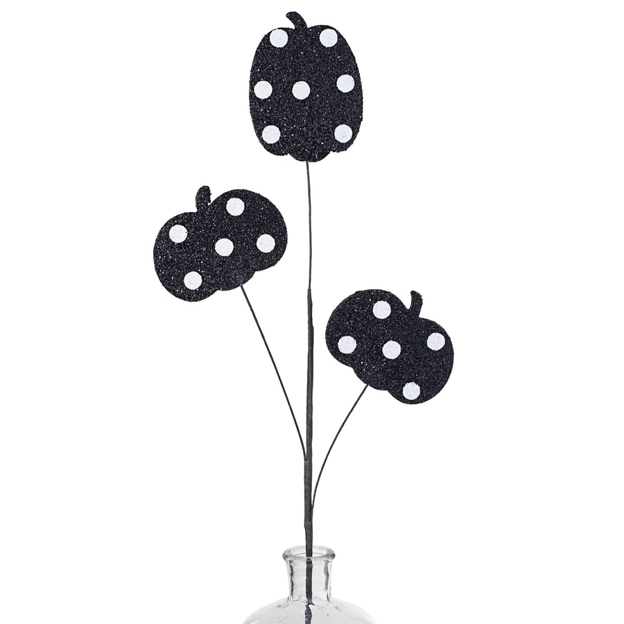 31" Glitter Polka Dot Pumpkin Spray: Black & White