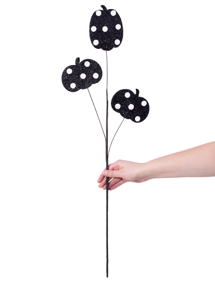 31" Glitter Polka Dot Pumpkin Spray: Black & White