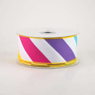 1.5" Large Diagonal Stripe Ribbon: Multi Brights (10 Yards)