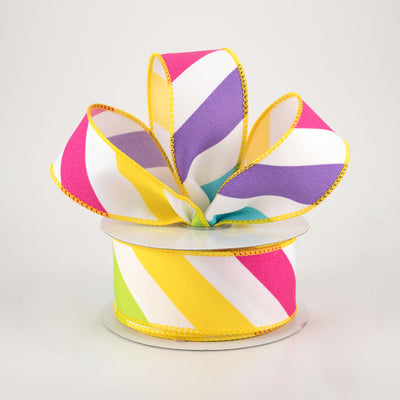 1.5" Large Diagonal Stripe Ribbon: Multi Brights (10 Yards)