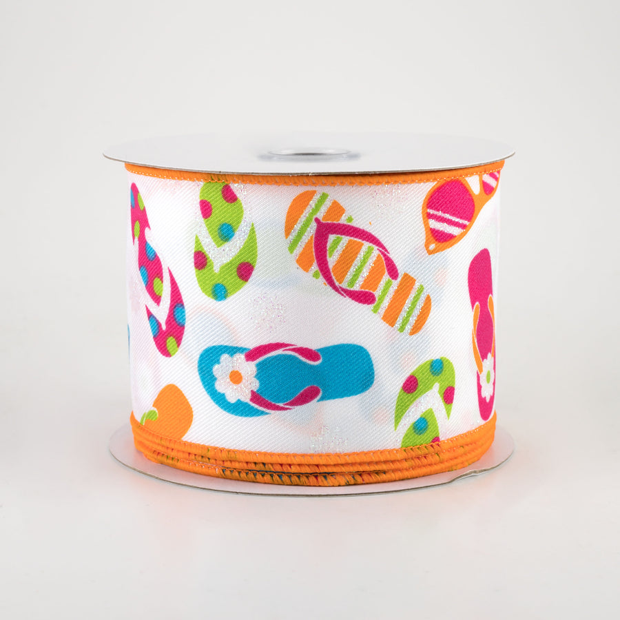 2.5" Flip Flops & Sunglasses Ribbon: White & Bright Multi (10 Yards)