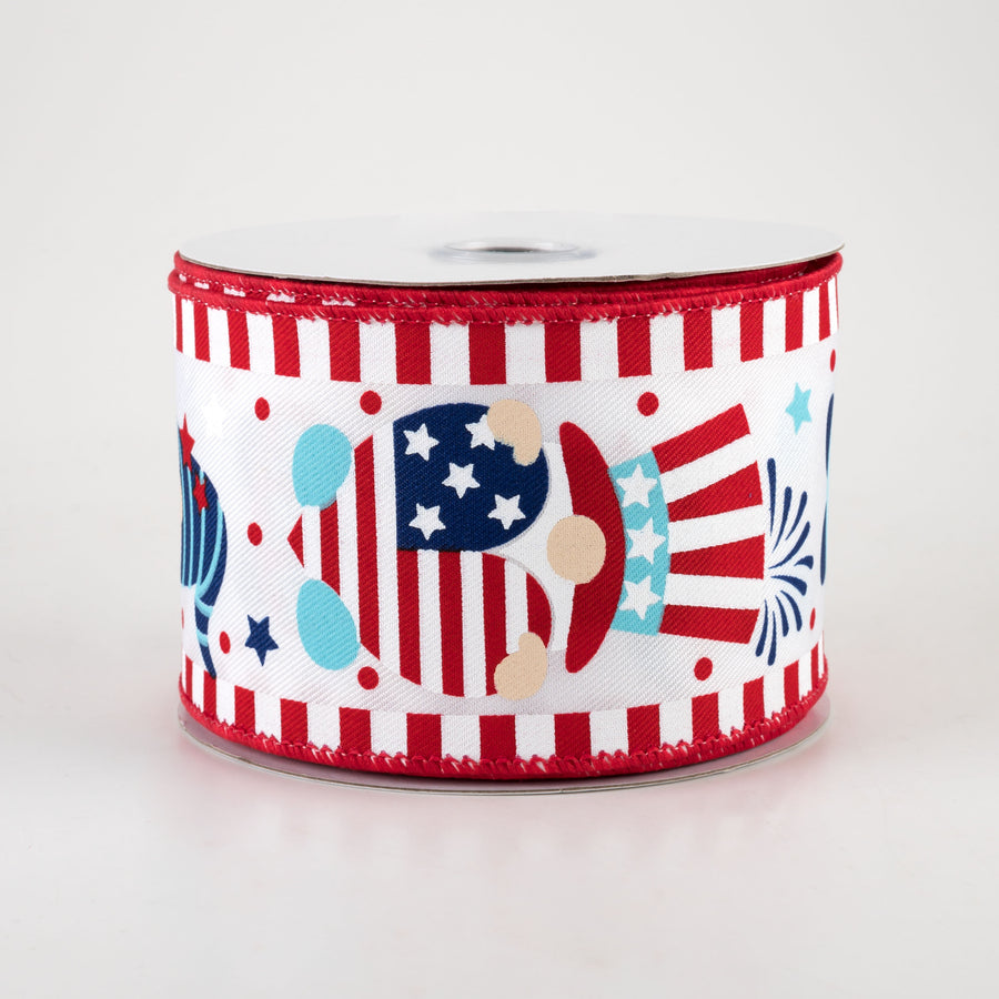2.5" Patriotic Gnomes on Diagonal Weave Ribbon (10 Yards)