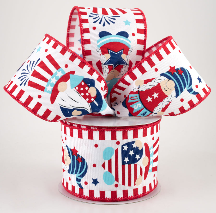 2.5" Patriotic Gnomes on Diagonal Weave Ribbon (10 Yards)