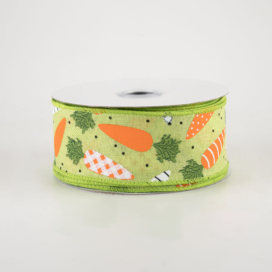 1.5" Patterned Carrots Ribbon: Bright Green Royal (10 Yards)