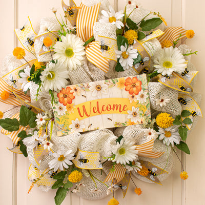 12" Waterproof Sign: Welcome Floral Bees