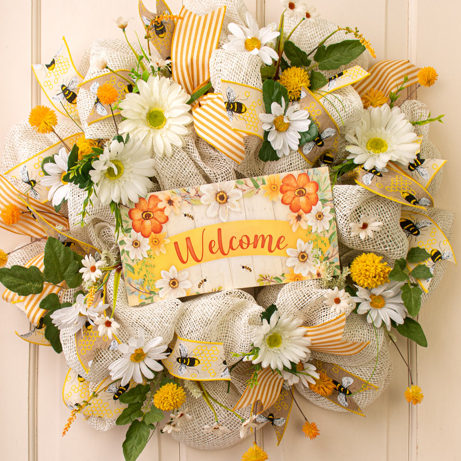 12" Waterproof Sign: Welcome Floral Bees