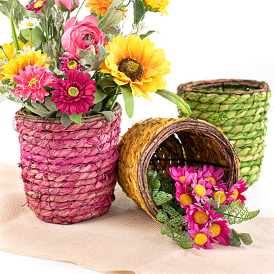7" Jute Basket: Pink