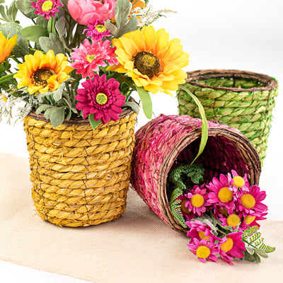 7" Jute Basket: Yellow