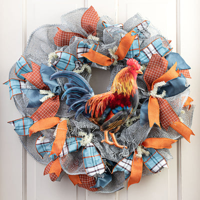 12" Metal Embossed Hanger: Teal, Orange, Red Rooster