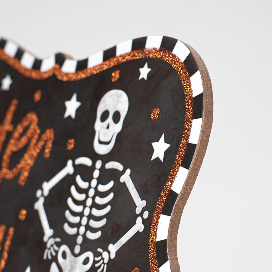 10" Scalloped Wooden Sign: Enter If You Dare Skeleton