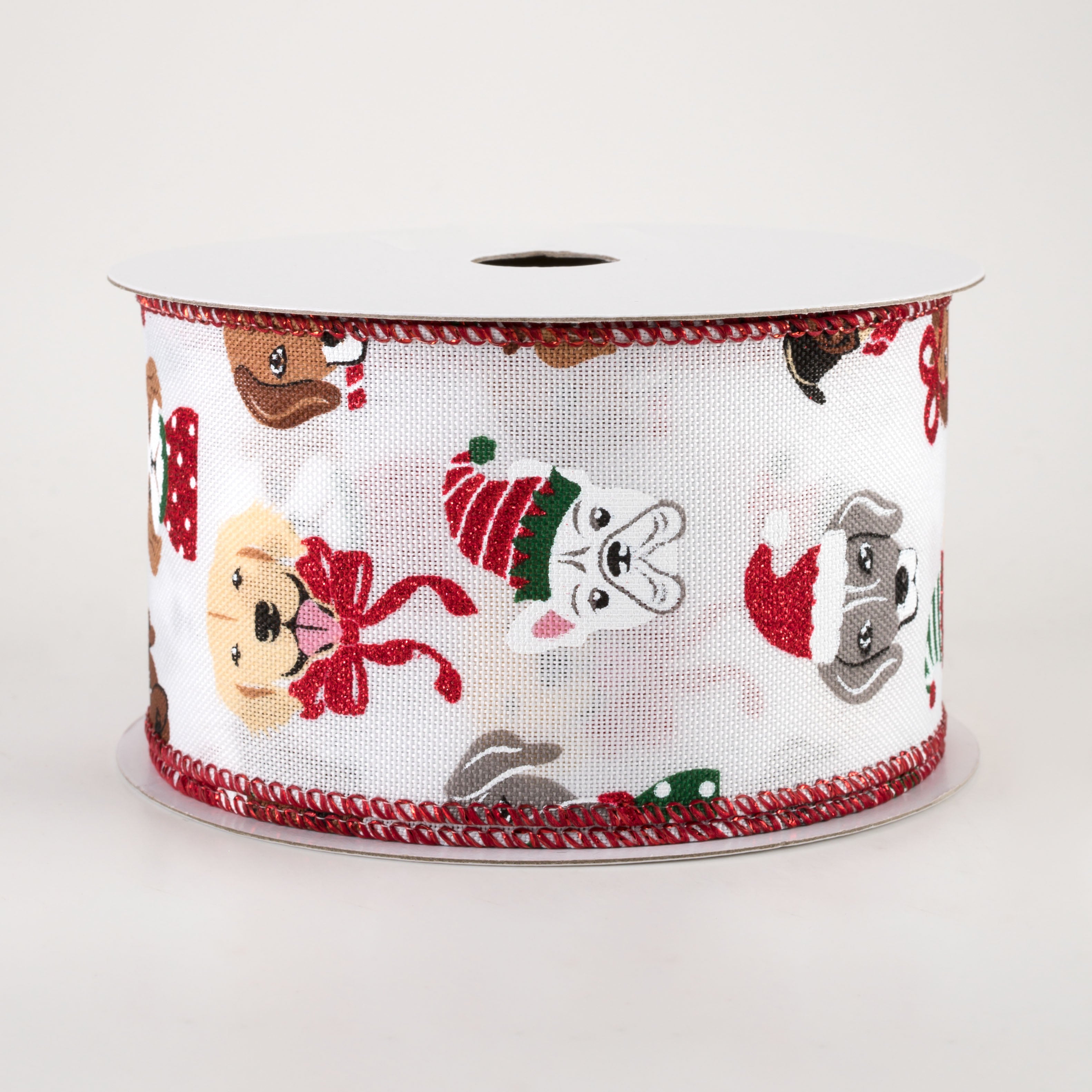 2.5" Christmas Dogs Ribbon: White (10 Yards)