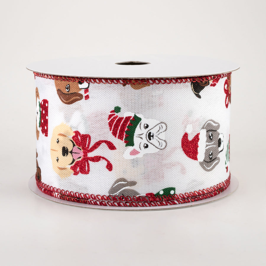 2.5" Christmas Dogs Ribbon: White (10 Yards)