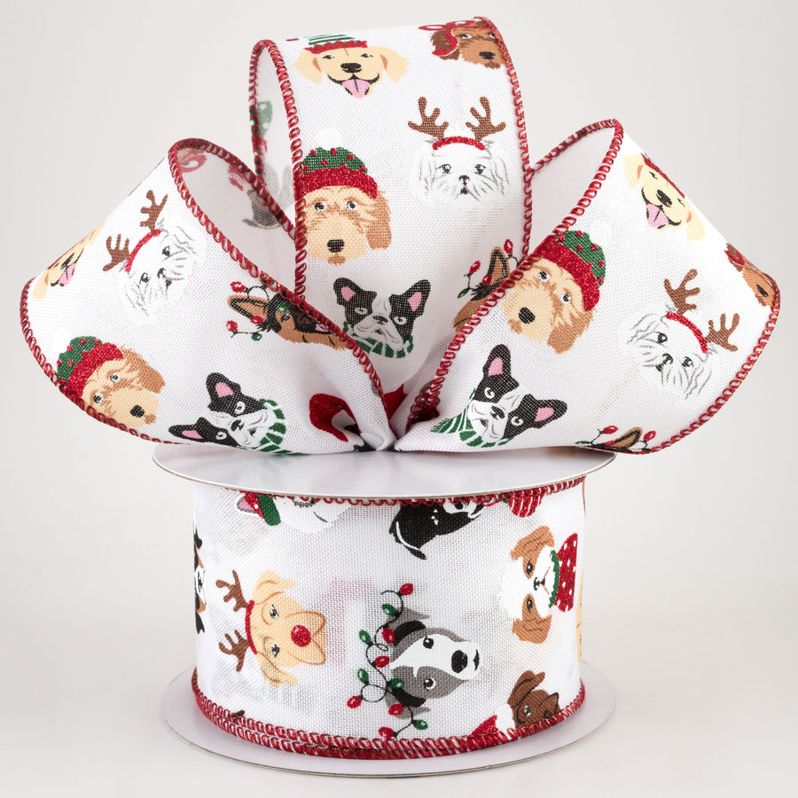 2.5" Christmas Dogs Ribbon: White (10 Yards)