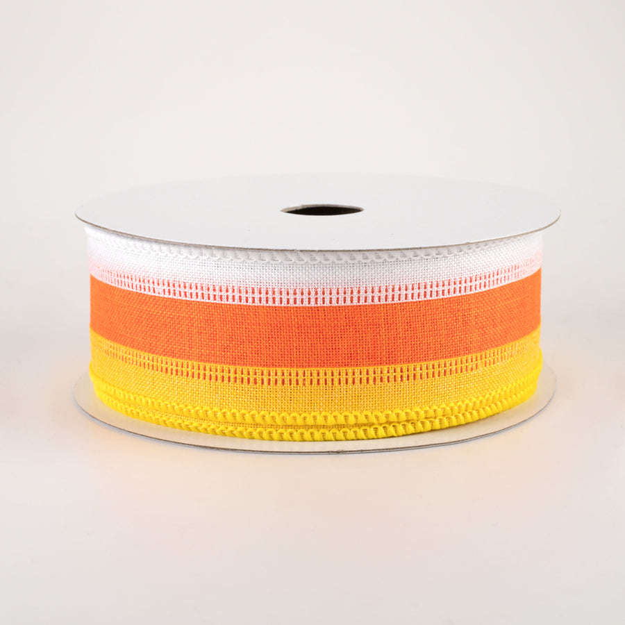 1.5" Stripe Ribbon: White, Orange, Yellow (10 Yards)