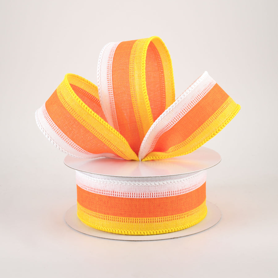 1.5" Stripe Ribbon: White, Orange, Yellow (10 Yards)