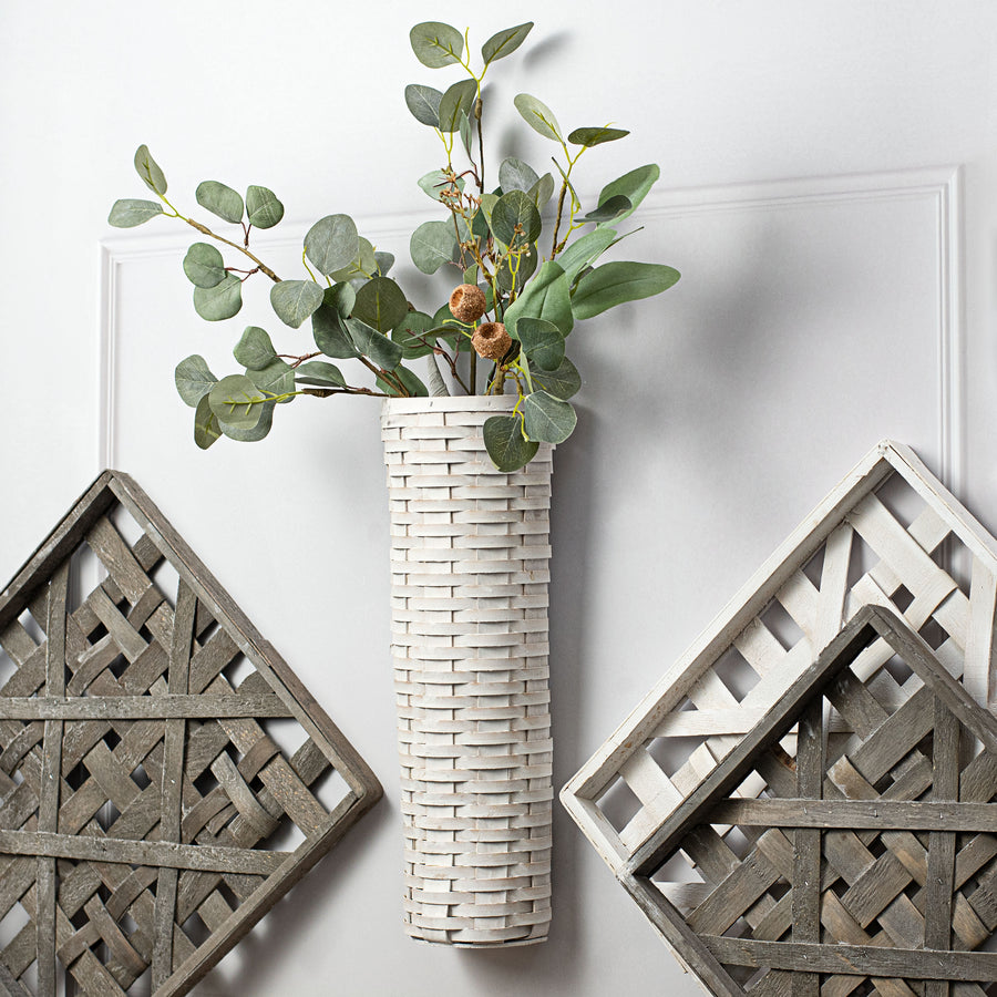 18" Long John Woven Wall Basket: White Wash