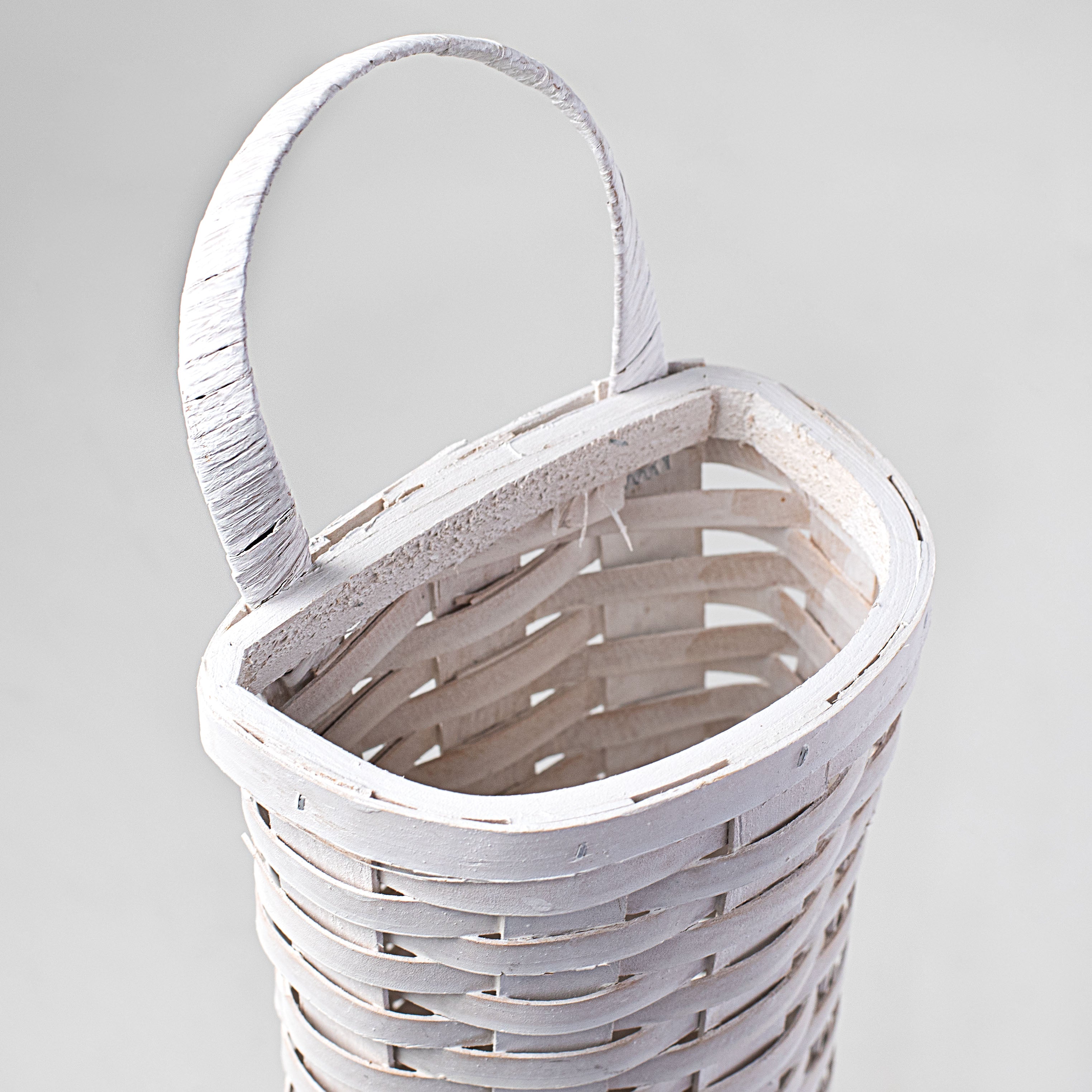 18" Long John Woven Wall Basket: White Wash