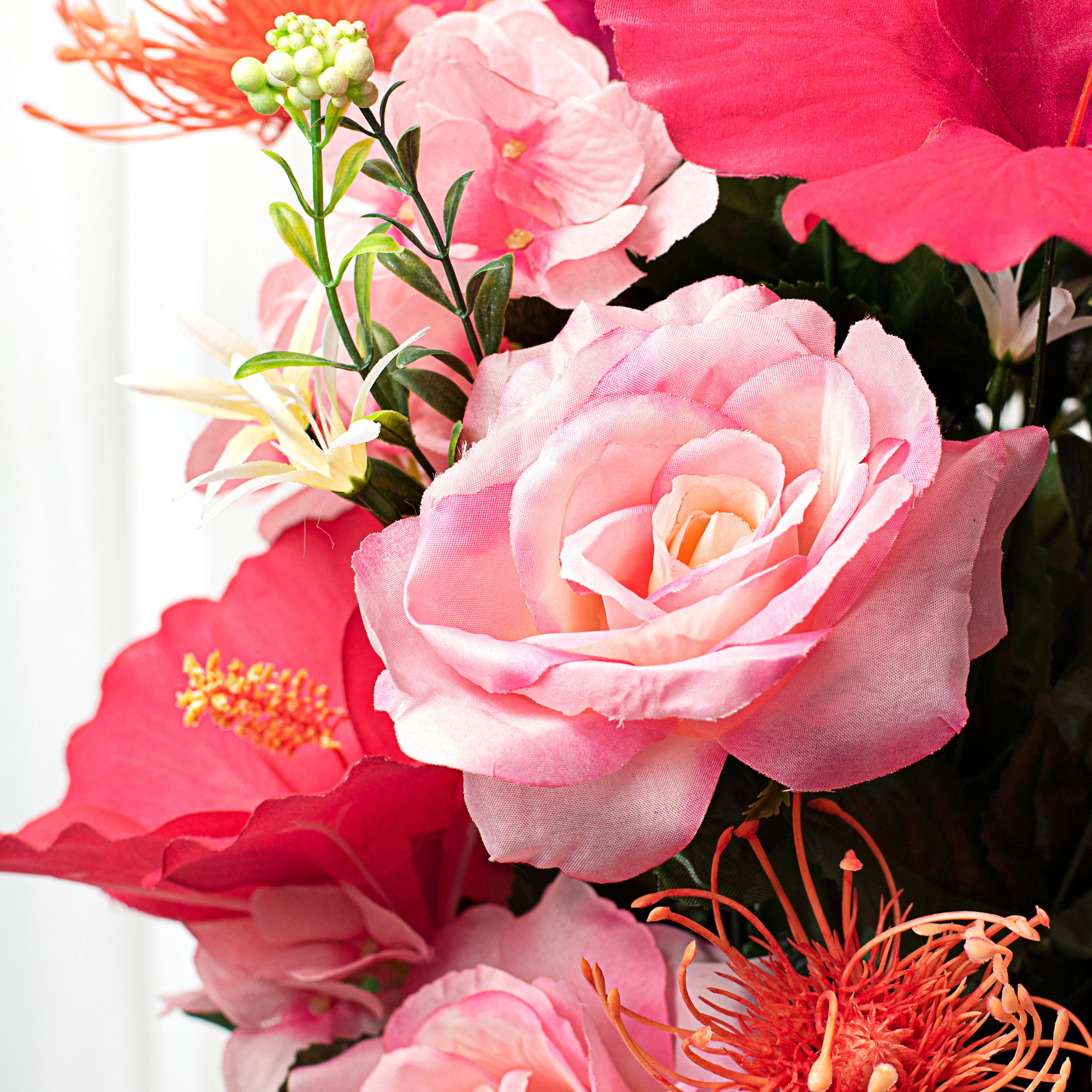 31" Rose, Hibiscus, Hydrangea Bush: Fuchsia & Pink