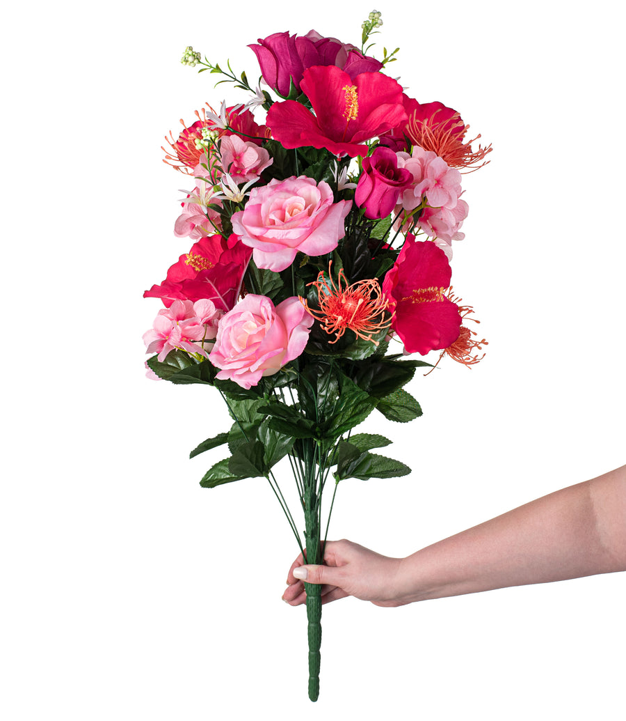 31" Rose, Hibiscus, Hydrangea Bush: Fuchsia & Pink