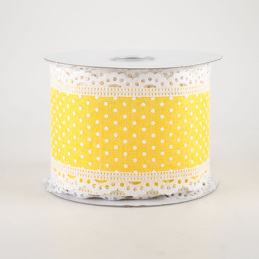 2.5" Swiss Dot Lace Edge Ribbon: Yellow & White (10 Yards)