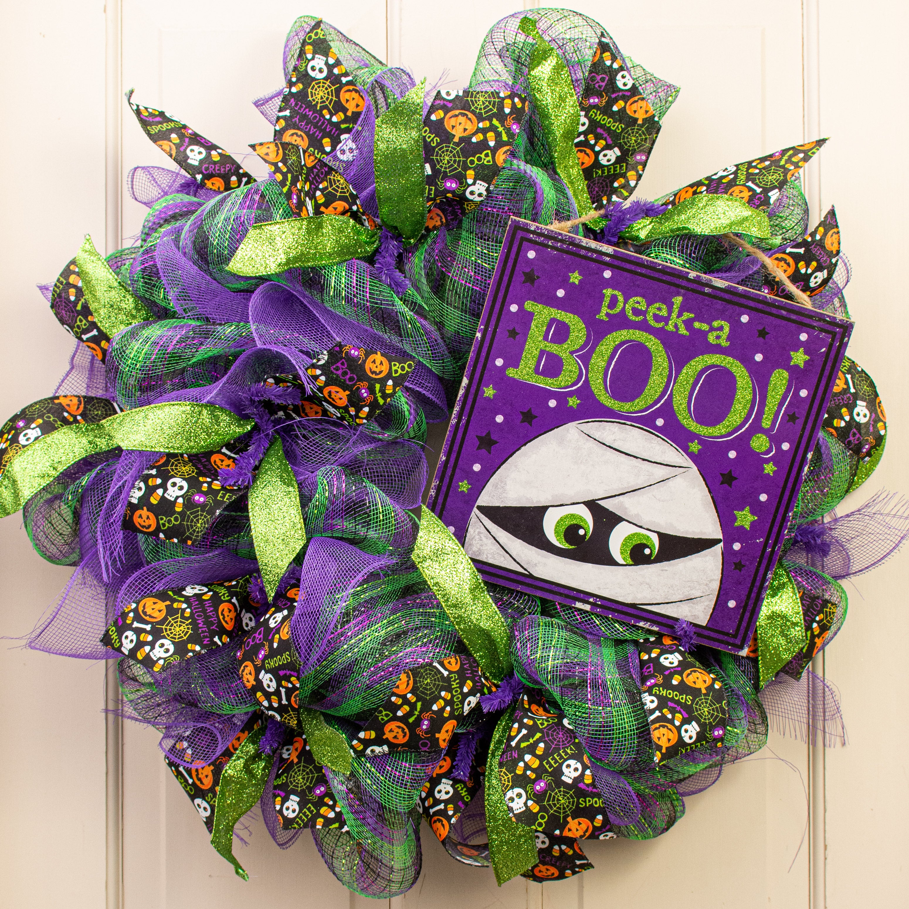 10" Square Wooden Sign: Glitter Peek-A-Boo Mummy