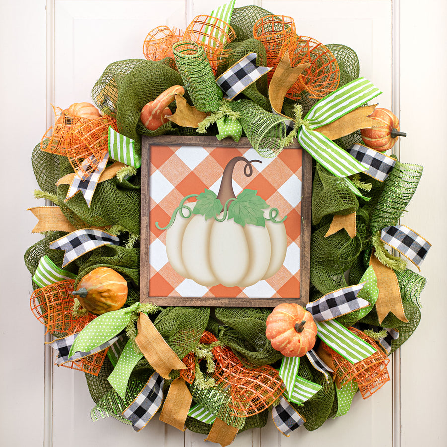 10" Square Short Pumpkin Check Sign: Orange & Cream