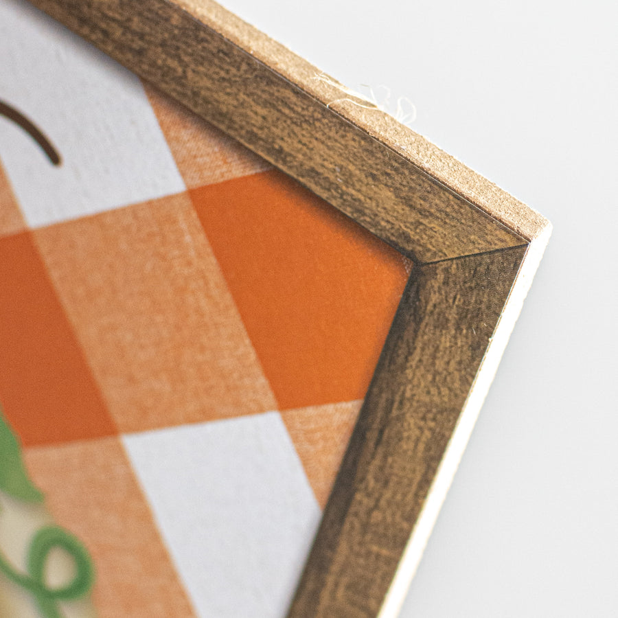 10" Square Short Pumpkin Check Sign: Orange & Cream