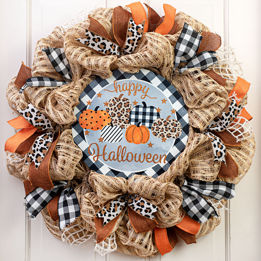 12" Metal Sign: Leopard, Dot, Check Halloween Pumpkins