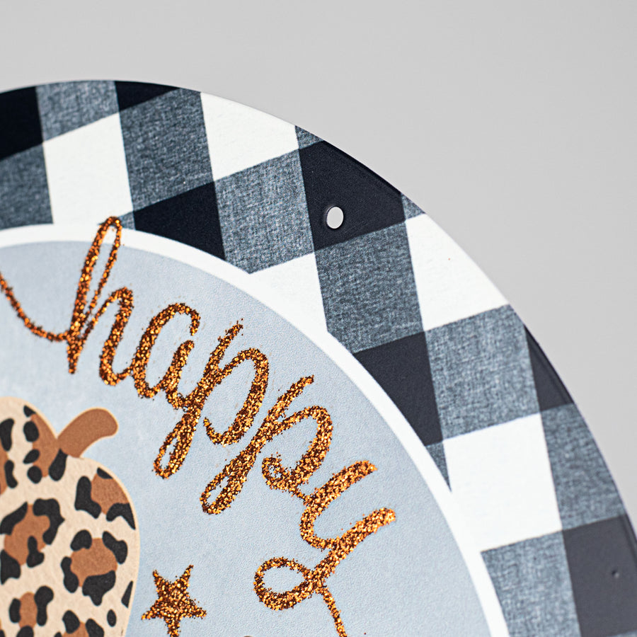 12" Metal Sign: Leopard, Dot, Check Halloween Pumpkins