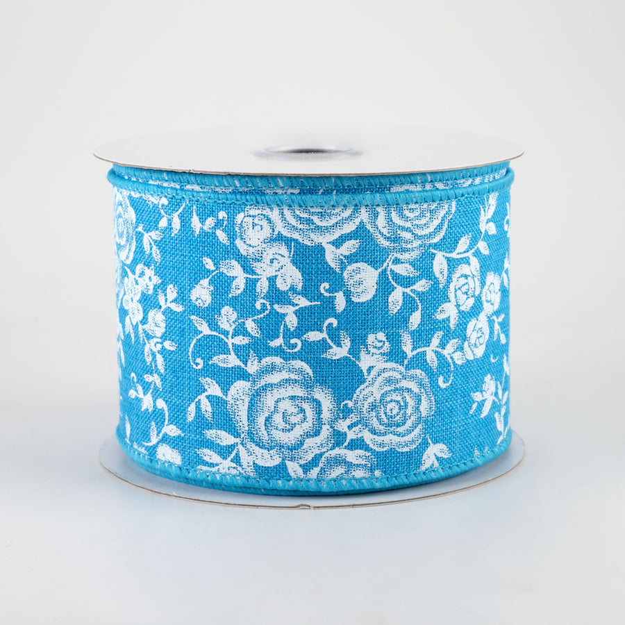 2.5" Mini Roses Ribbon: Turquoise Blue (10 Yards)
