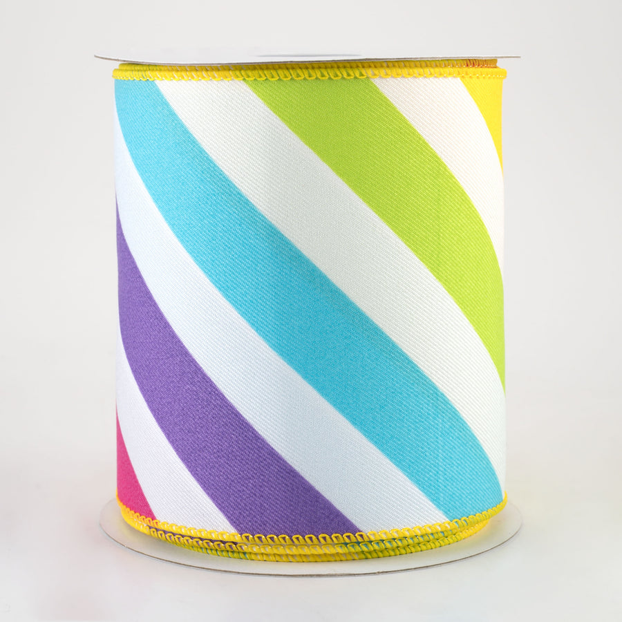 4" Large Diagonal Stripe Ribbon: Multi Brights (10 Yards)