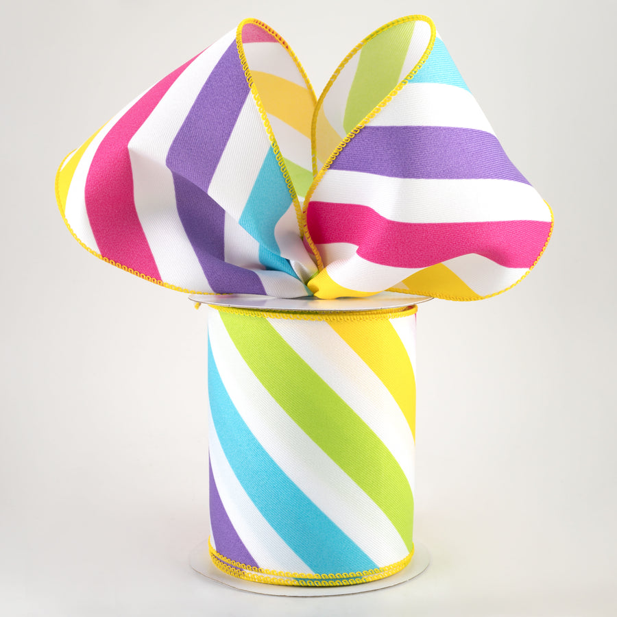 4" Large Diagonal Stripe Ribbon: Multi Brights (10 Yards)
