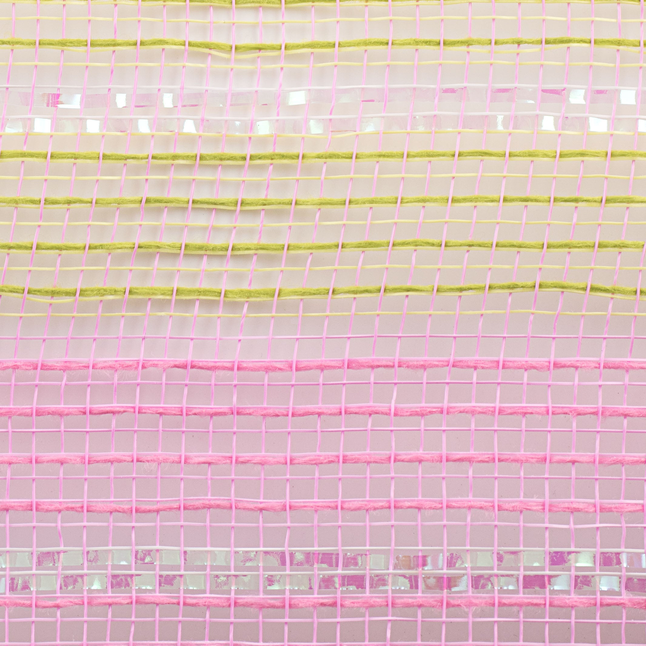 10" Jute & Iridescent Stripe Deco Mesh: Light Pink, Spring Green, White