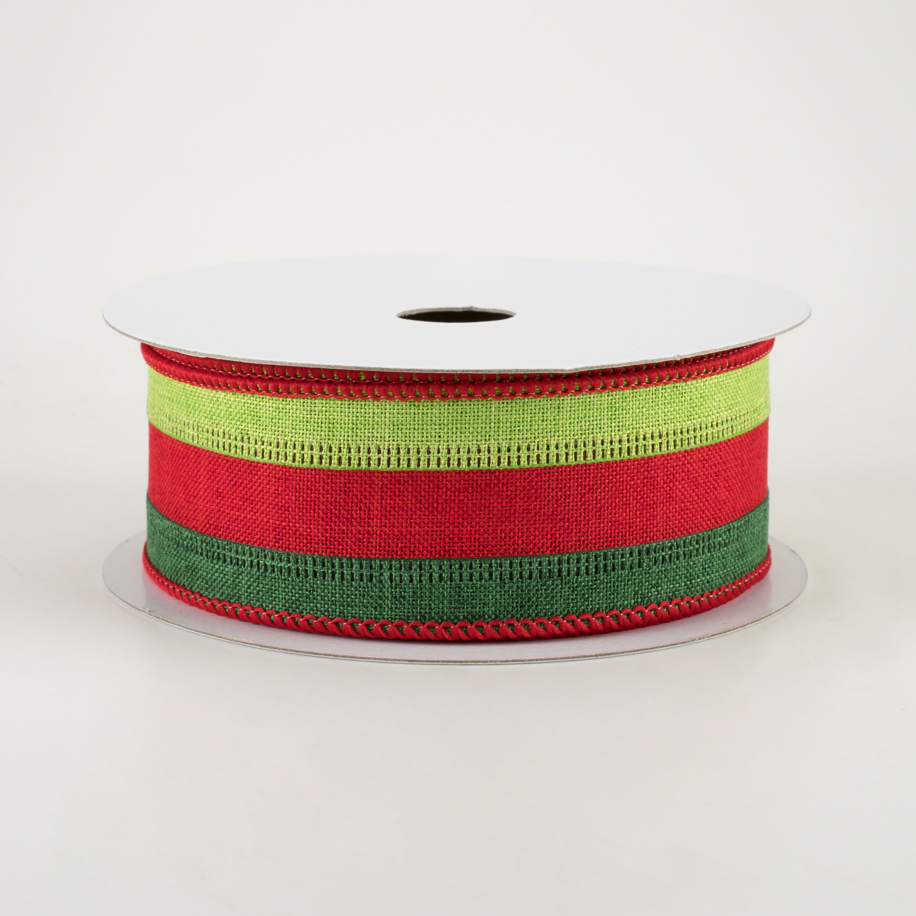 1.5" Stripe Ribbon: Lime Green, Red, Emerald Green (10 Yards)