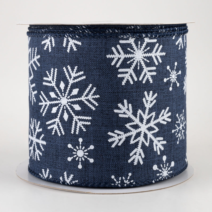 4" Snowflakes Ribbon: Navy Blue (10 Yards)