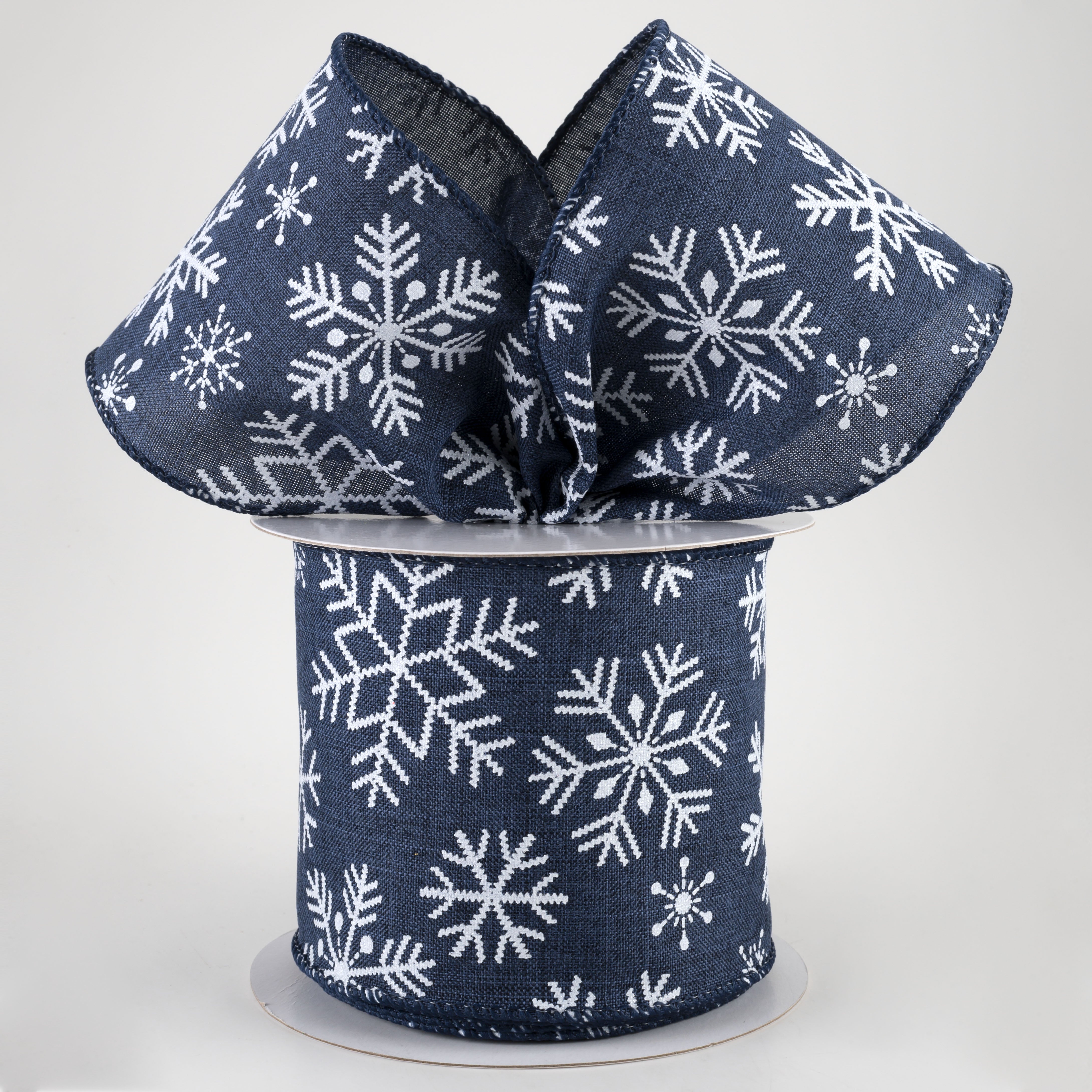 4" Snowflakes Ribbon: Navy Blue (10 Yards)