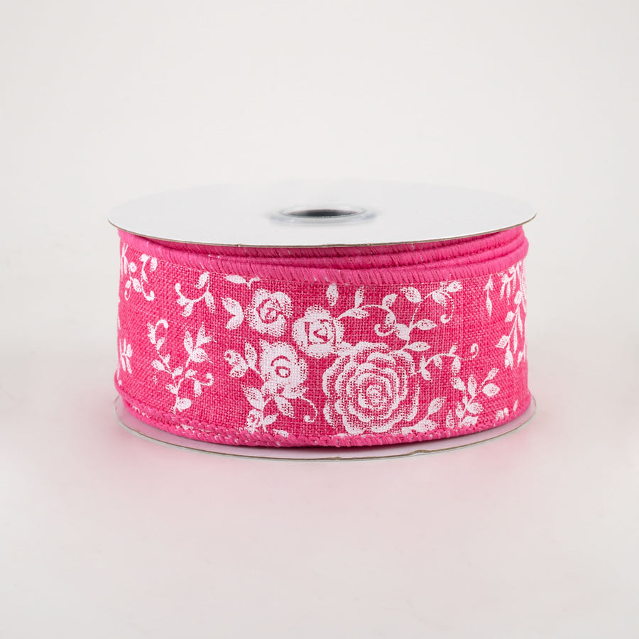 1.5" Mini Roses Ribbon: Hot Pink (10 Yards)