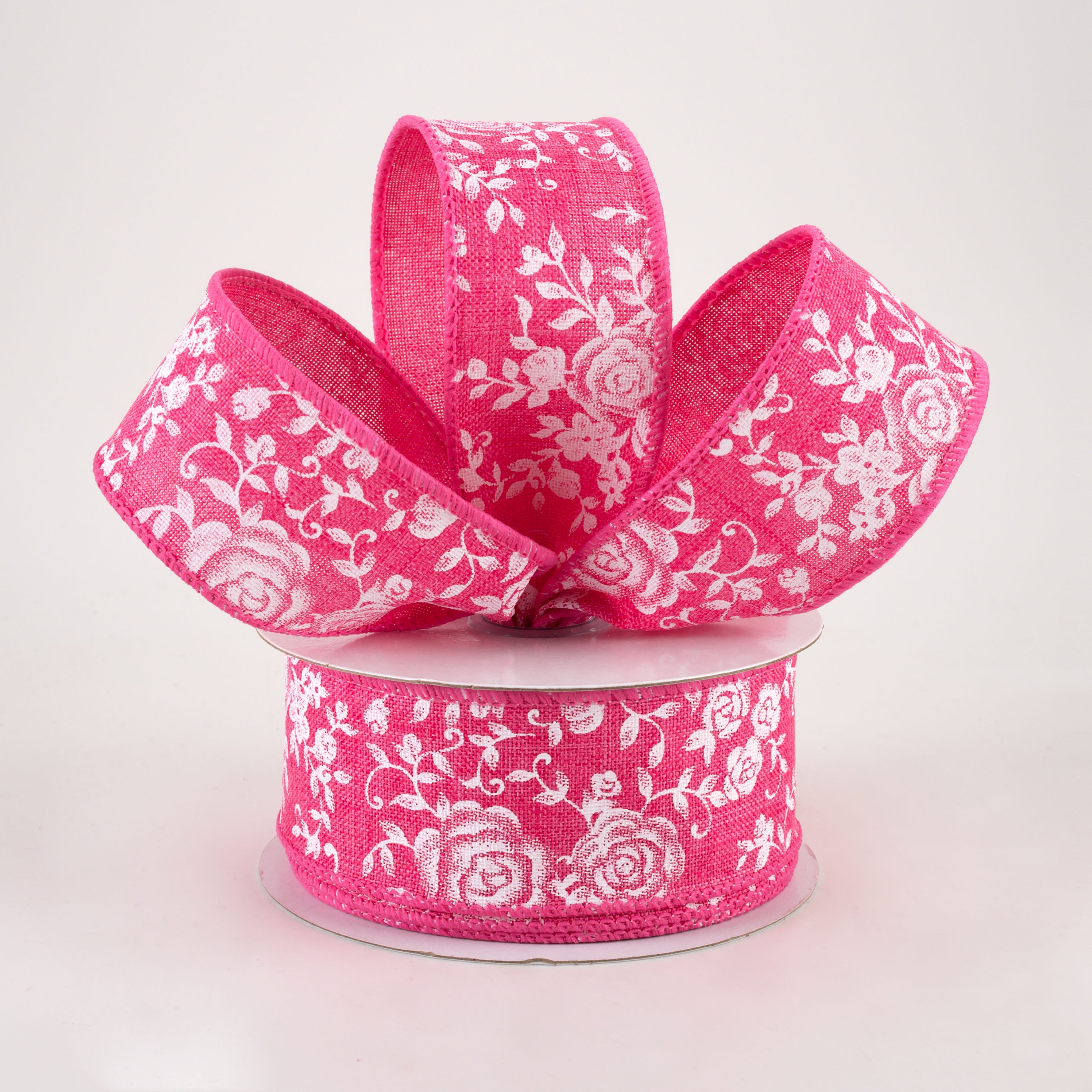 1.5" Mini Roses Ribbon: Hot Pink (10 Yards)