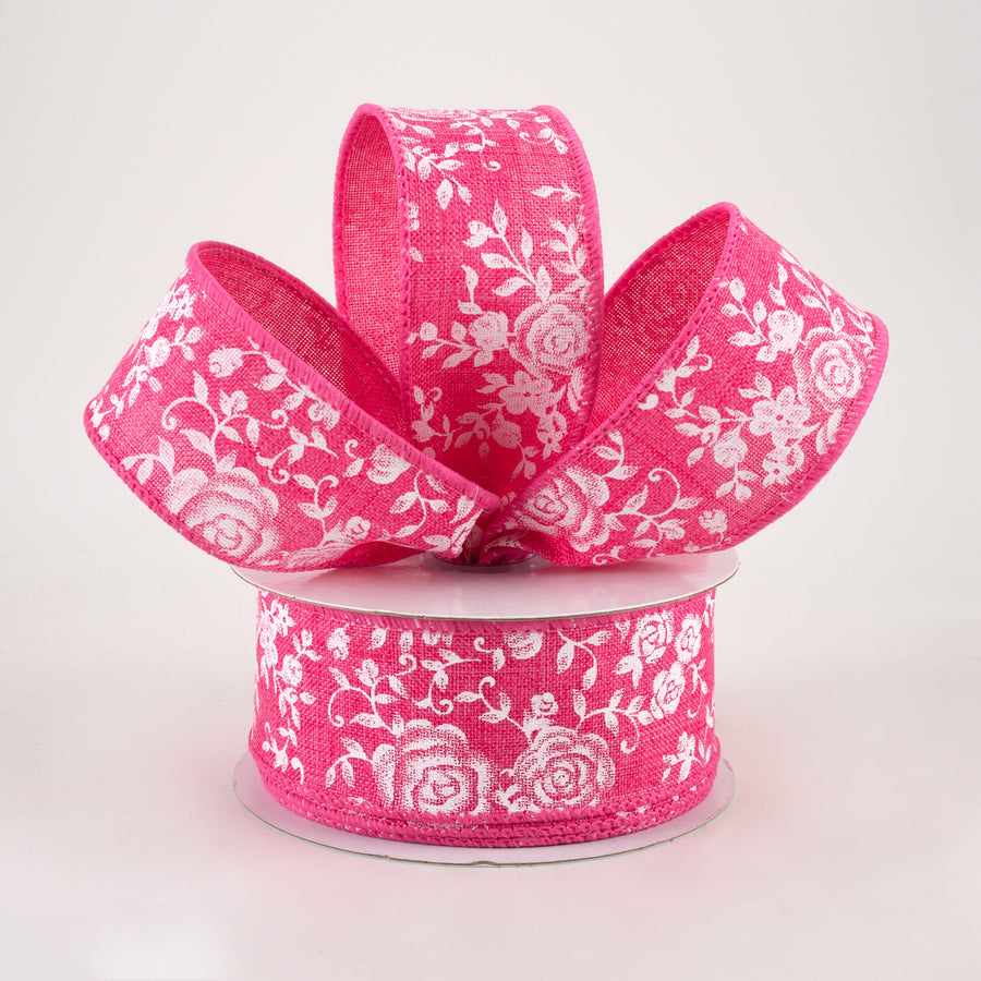 1.5" Mini Roses Ribbon: Hot Pink (10 Yards)