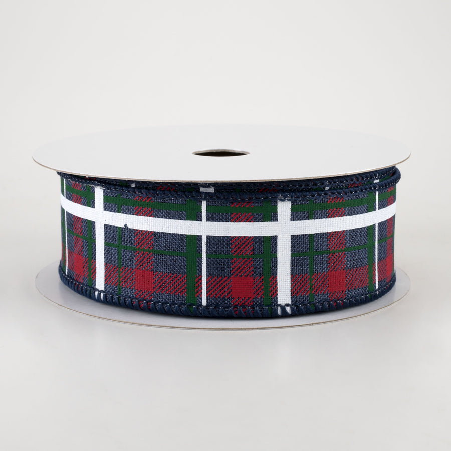 1.5" Printed Plaid Ribbon: Navy, Red, Emerald (10 Yards)