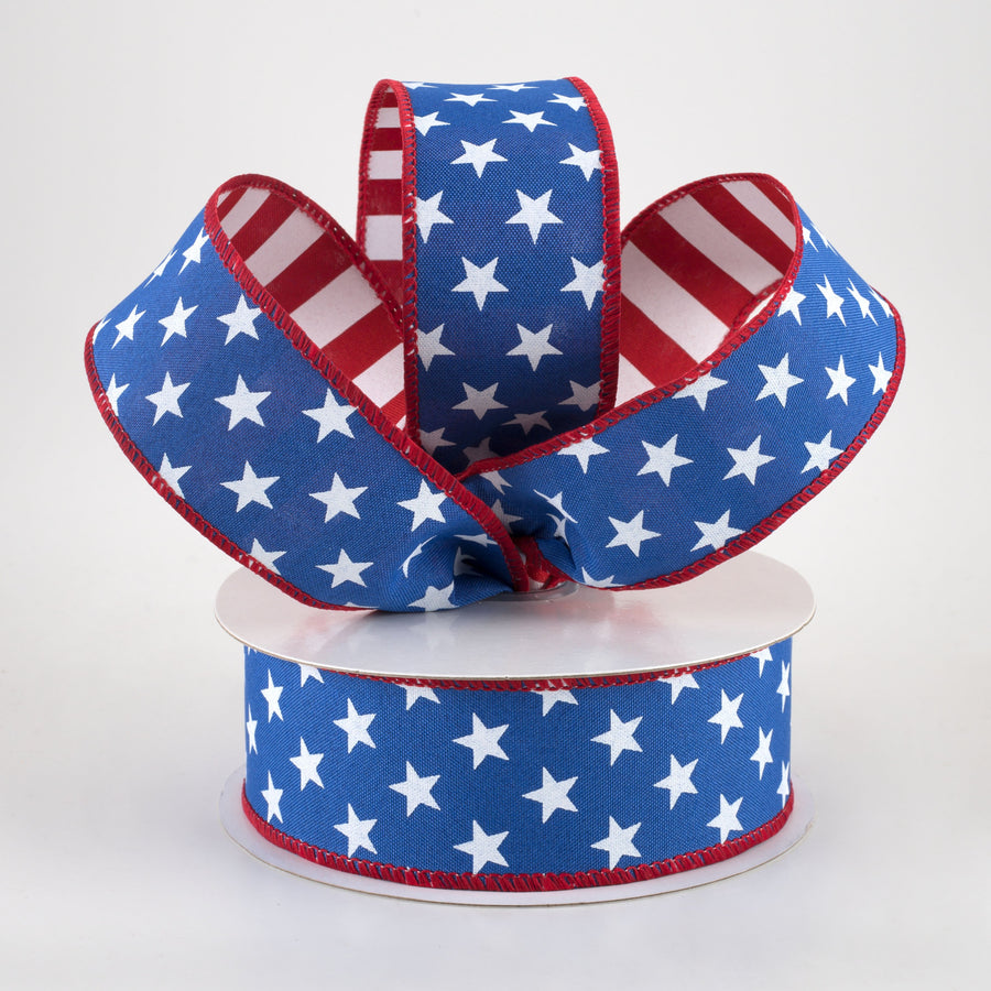 1.5" Two Sided Stars & Stripes Ribbon: Royal Blue (10 Yards)